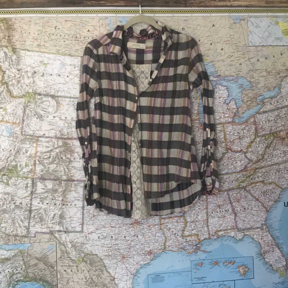 Anthropologie plaid button down with lace back